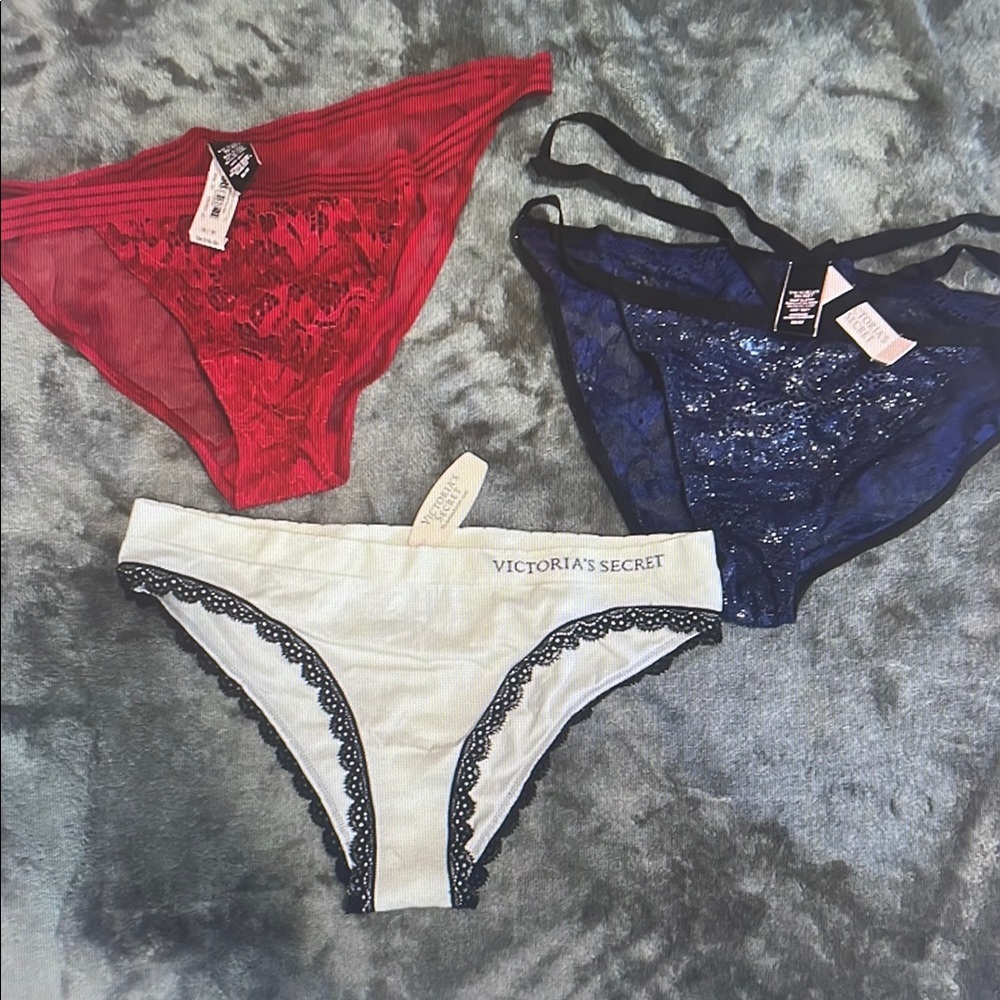 Victoria's Secret Women's Lace Panty Set - Red, Blue, White